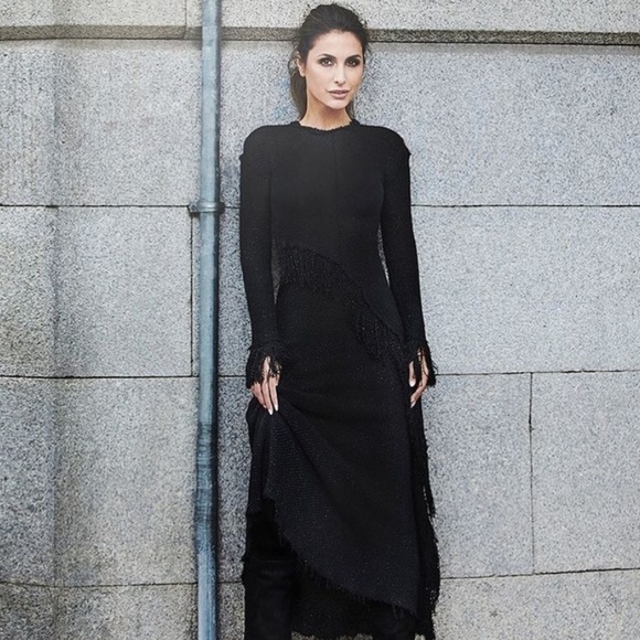 Zara Studio KNIT SHIMMERY SPARKLY DRESS LIMITED EDITION Black Silver Fringe XS - Picture 1 of 12
